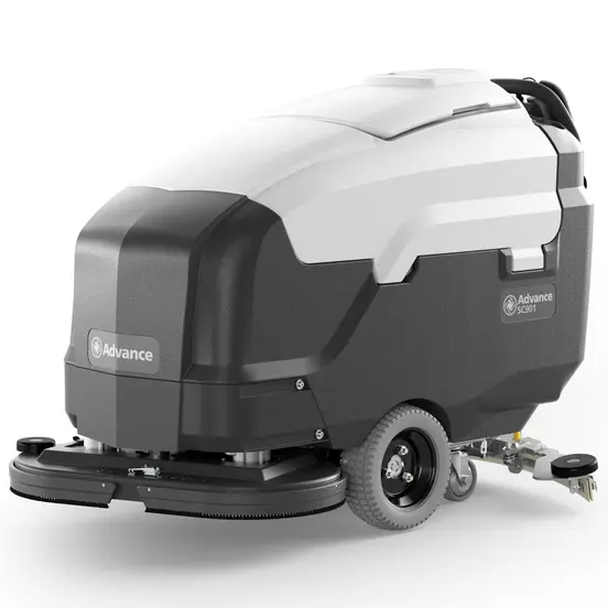 Gray and black NILFISK Walk-behind Floor Scrubber, 32 in., 12V Electric Powered
