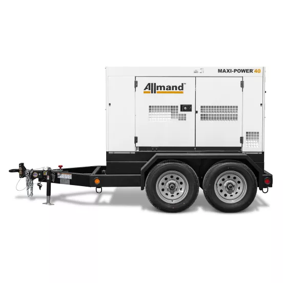 White and black ALLMANDBR 24-30 kW Towable Generator, Diesel