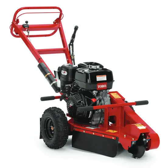 Red and black TORO Stump Grinder, 11-14 HP, Gas Powered